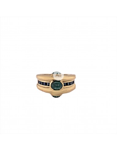 Auksinis žiedas su smaragdais ir safyrais pardavimui internetu